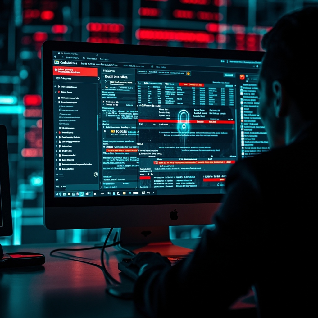 Ransomware attack visualization showing encrypted files and digital locks