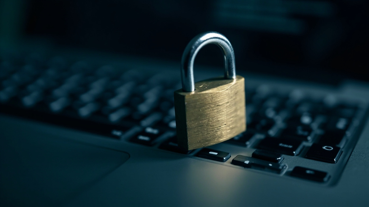Padlock on keyboard symbolizing cybersecurity