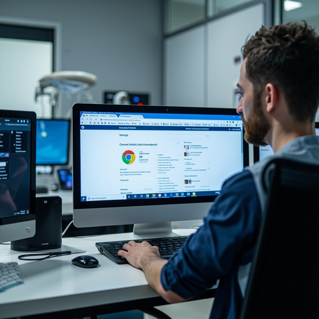 Dental office workstation with Chrome security alert