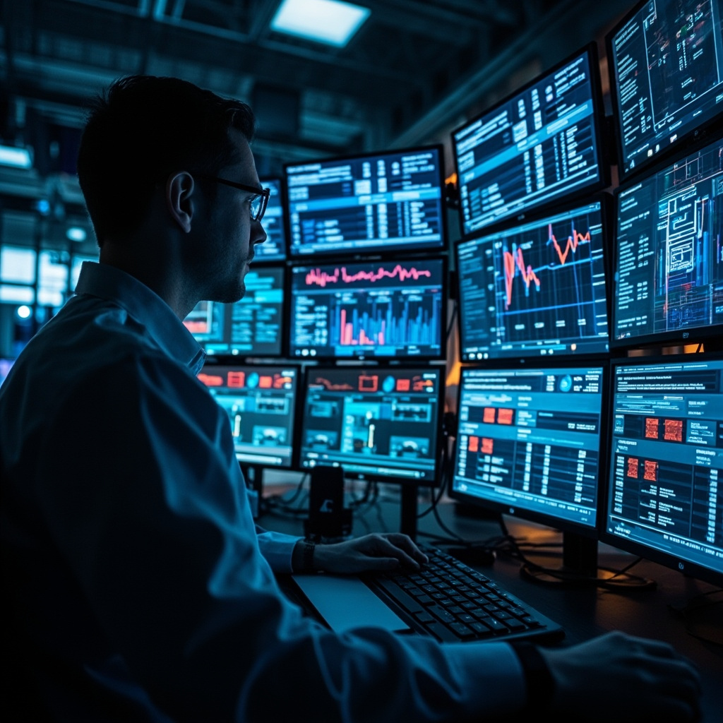 Healthcare IT security professional monitoring medical device network traffic and security incidents