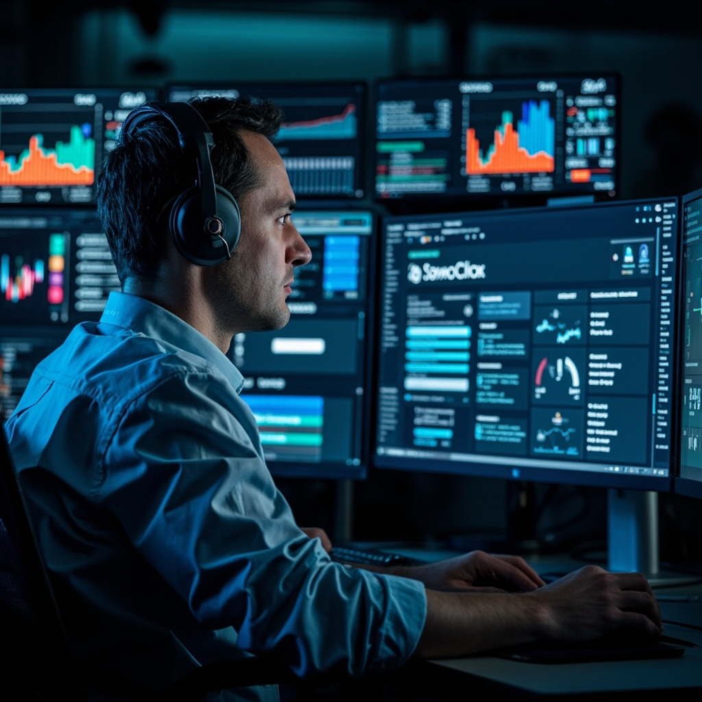 IT security expert analyzing SharePoint vulnerability dashboard