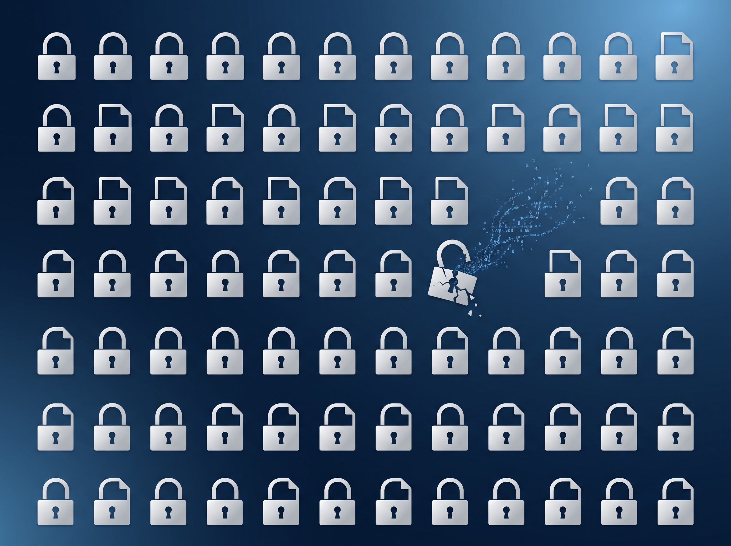Abstract locked files representing a ransomware data leak threat