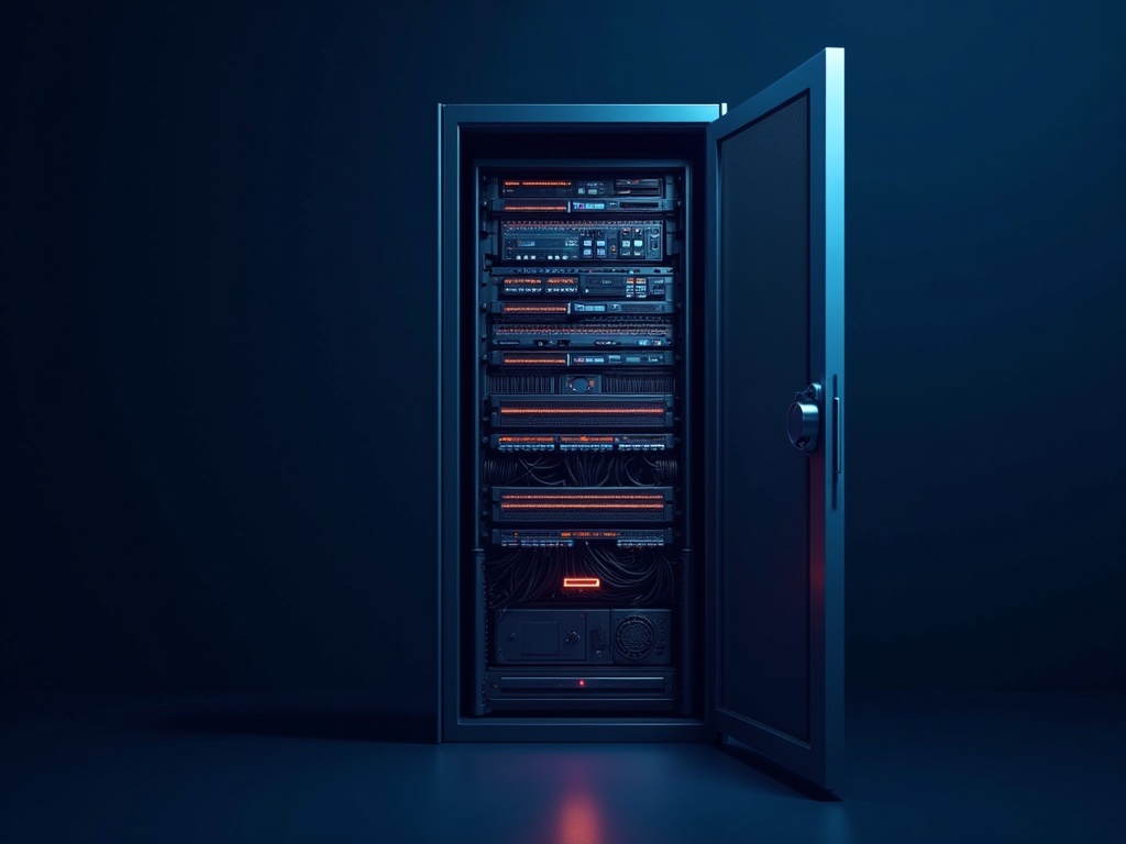 Clinic server rack with a warning glow representing a ransomware threat