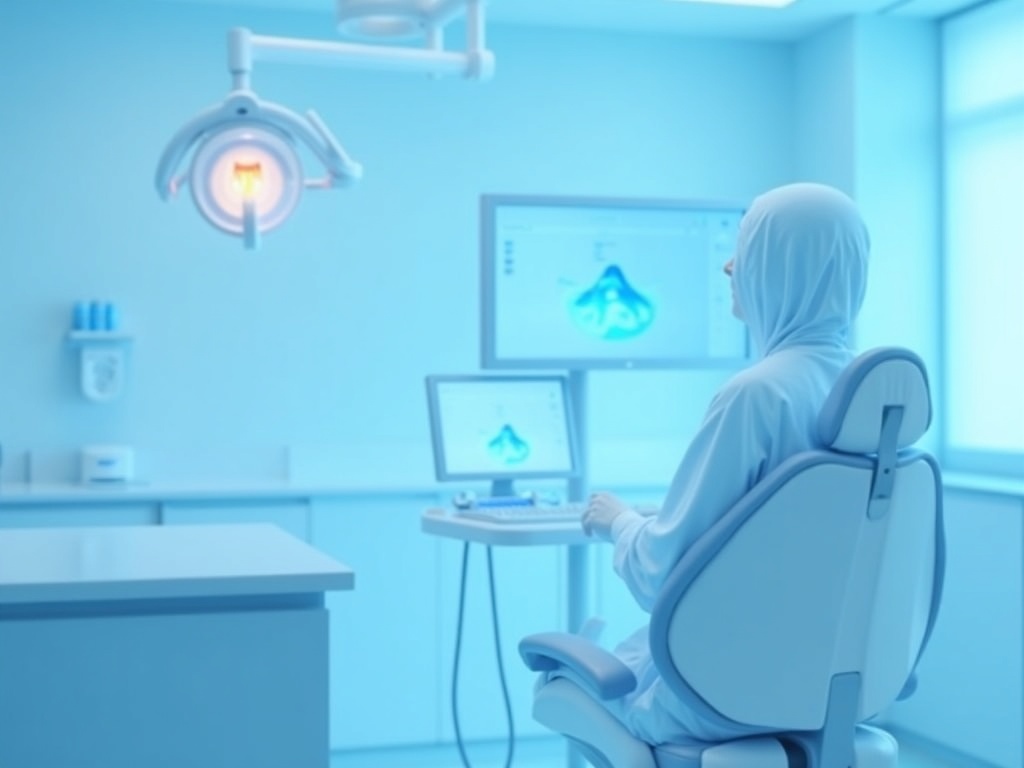 Dental operatory workstation next to intraoral imaging hardware