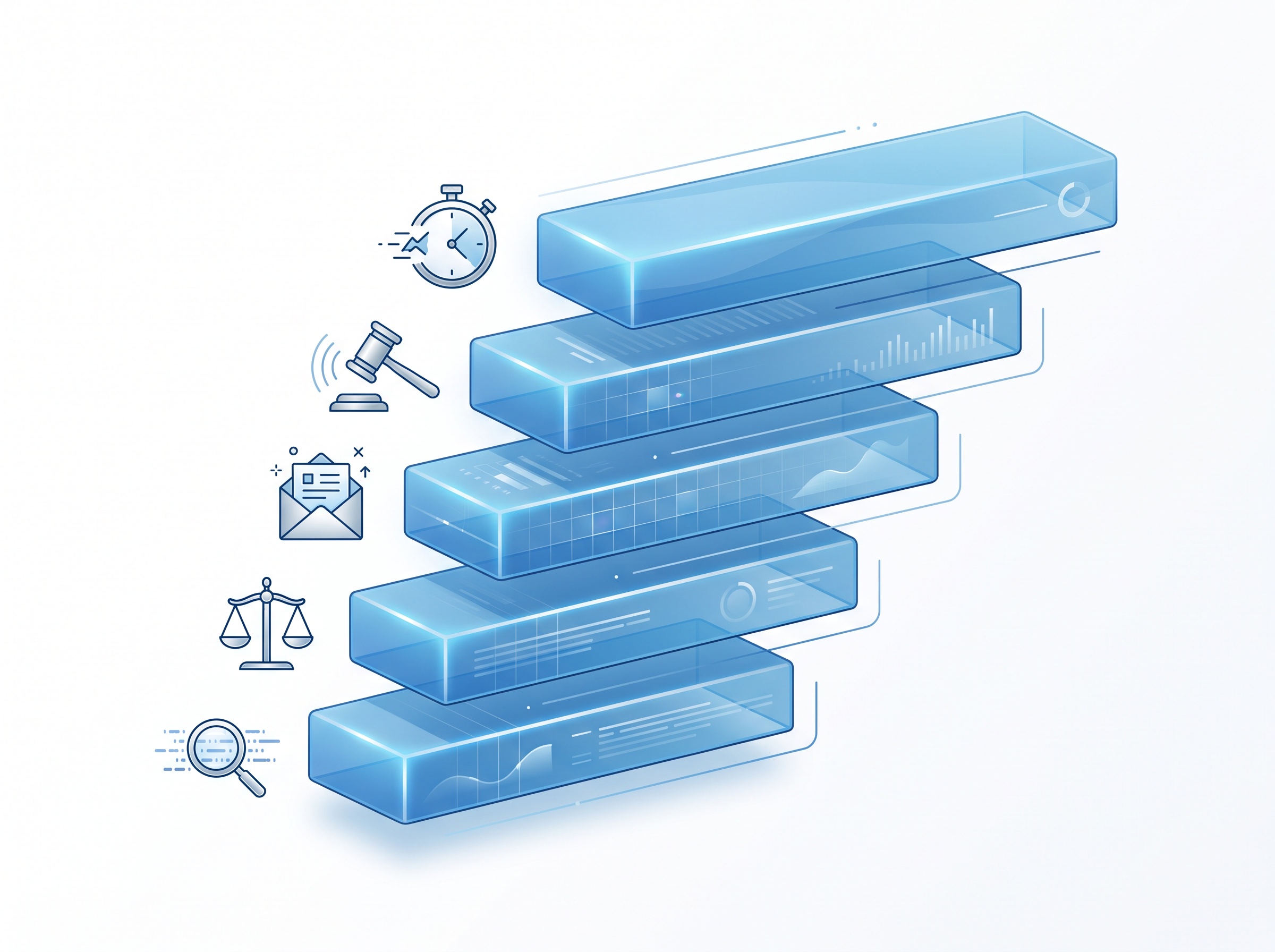 Stacked horizontal bars of increasing length representing separate categories of breach expense adding into a total