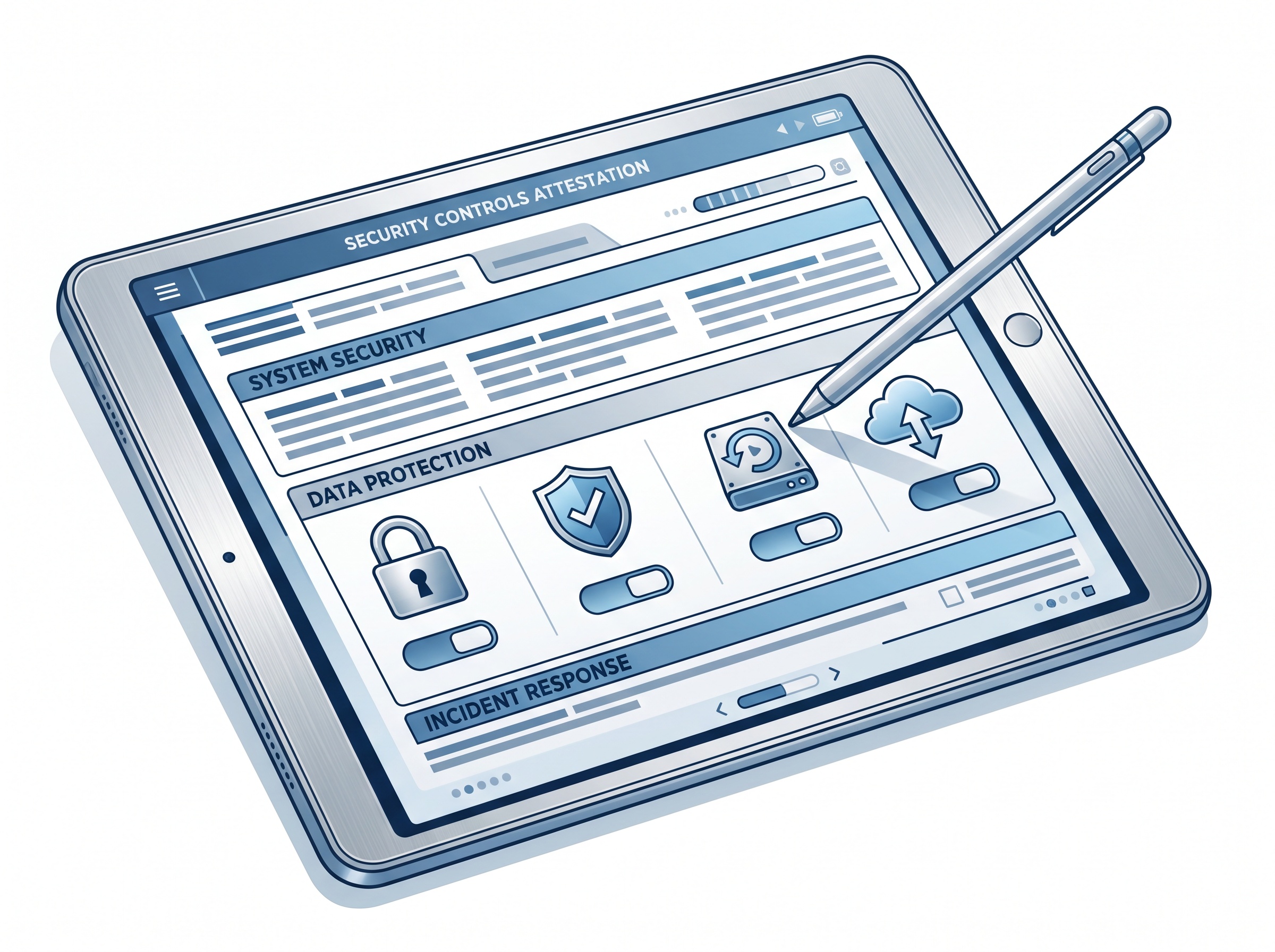 An underwriting questionnaire with checkboxes beside security-control icons
