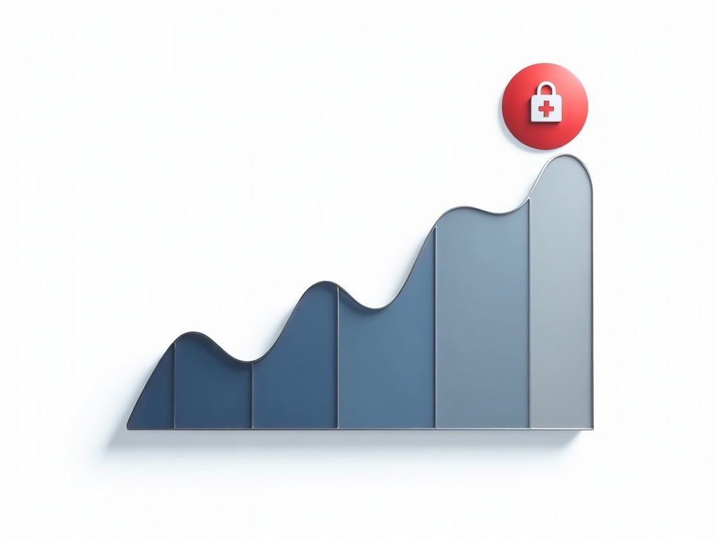 An abstract chart showing in-hospital mortality rising sharply under ransomware attack conditions
