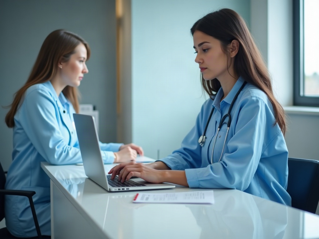 A practice manager pausing before clicking a suspicious link on a laptop in a dental office