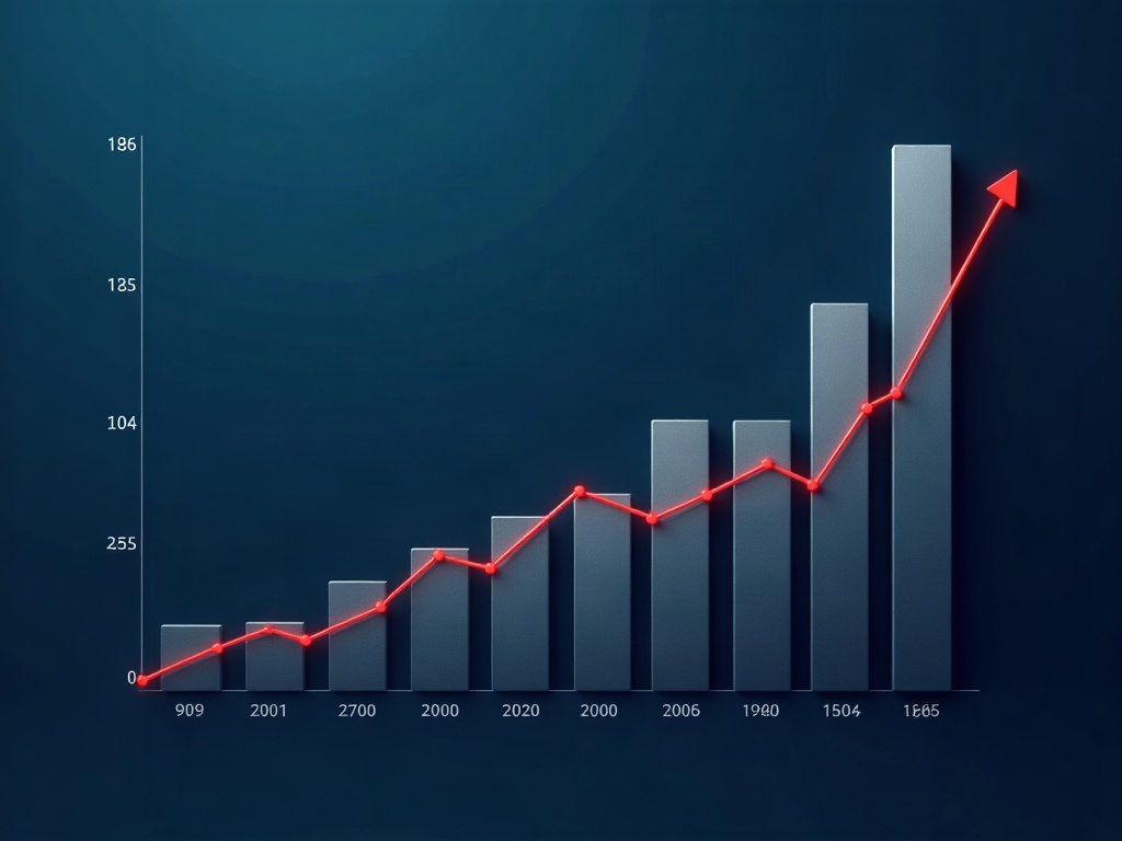 Stylized infographic of a rising trend line representing increasing healthcare data breaches