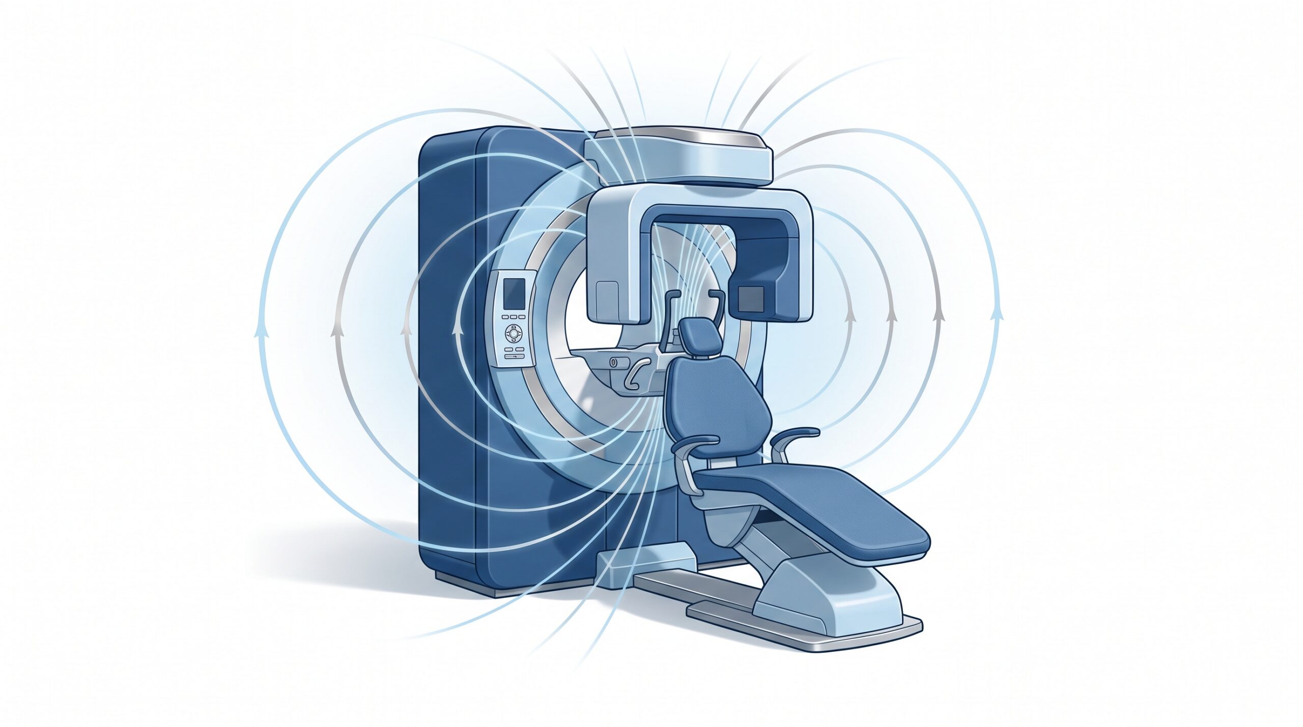 A compact dental-dedicated MRI scanner installed in a modern dental practice imaging room