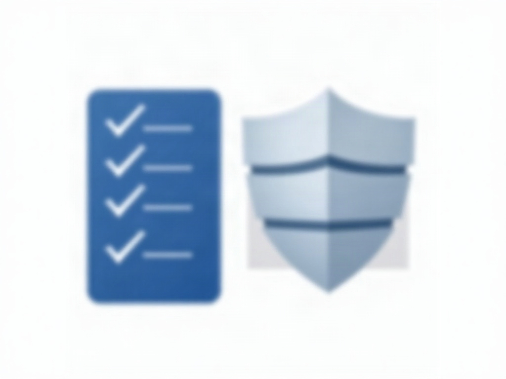 A checklist and shield beside a firewall divided into secure zones, representing network hardening and segmentation