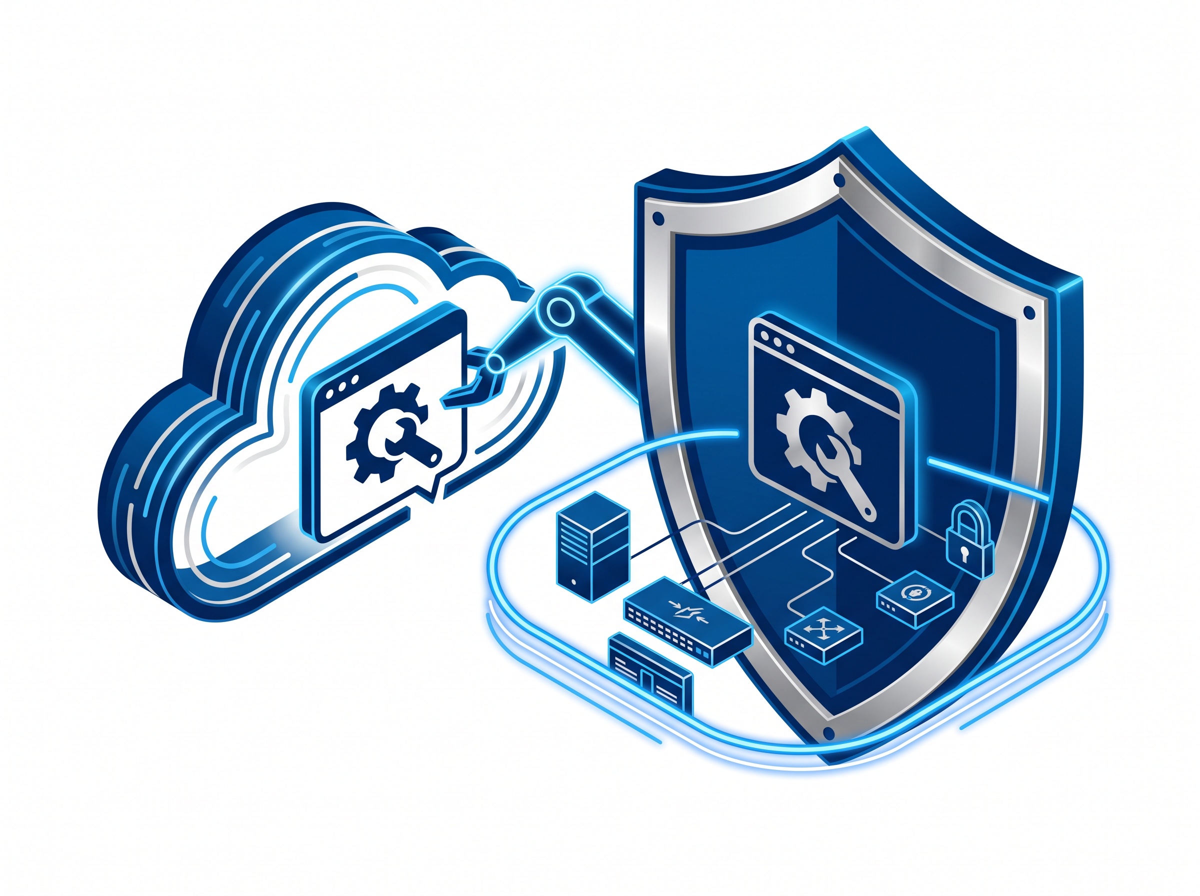 Illustration of an appliance management interface being moved off the public internet and inside a protected private network boundary