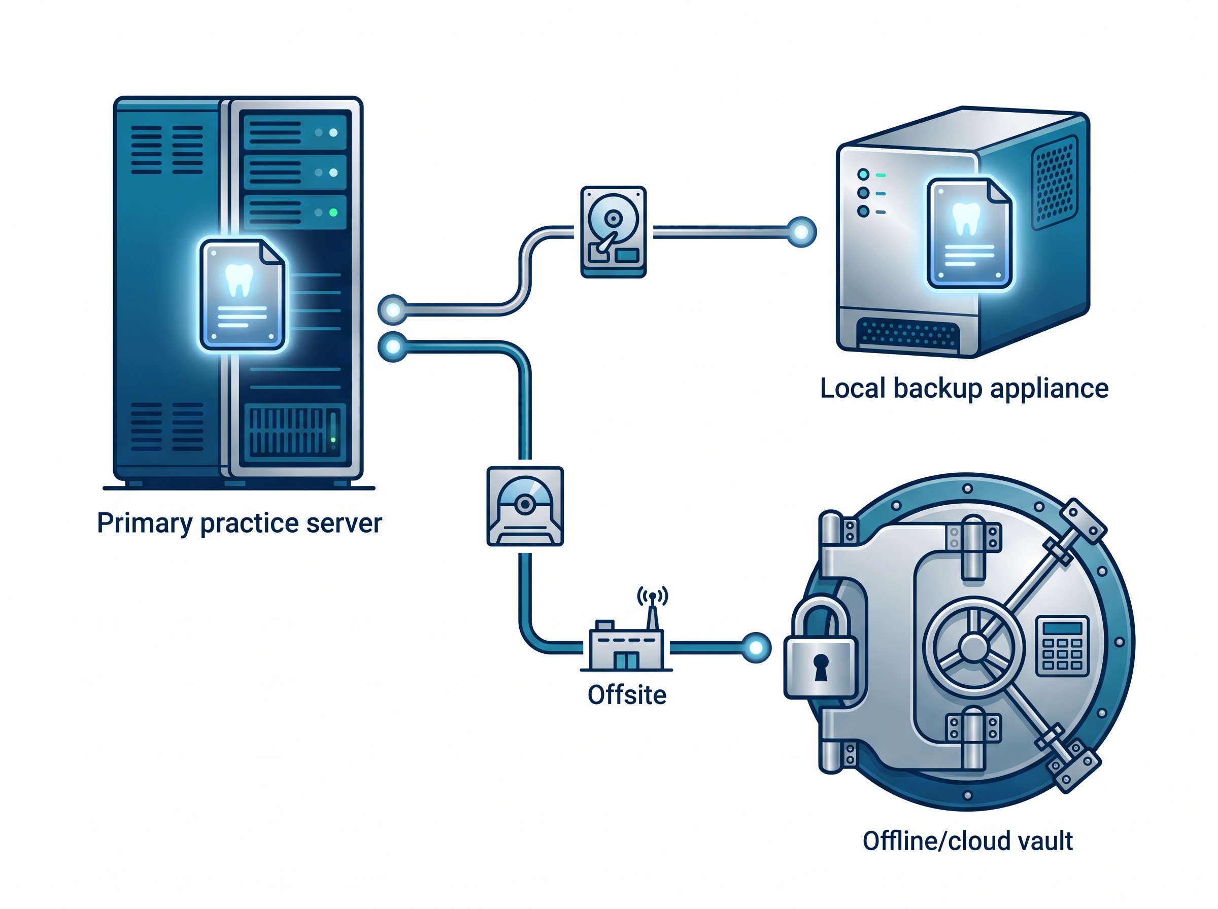 The 3-2-1 backup rule: three copies, two media types, one offsite and offline