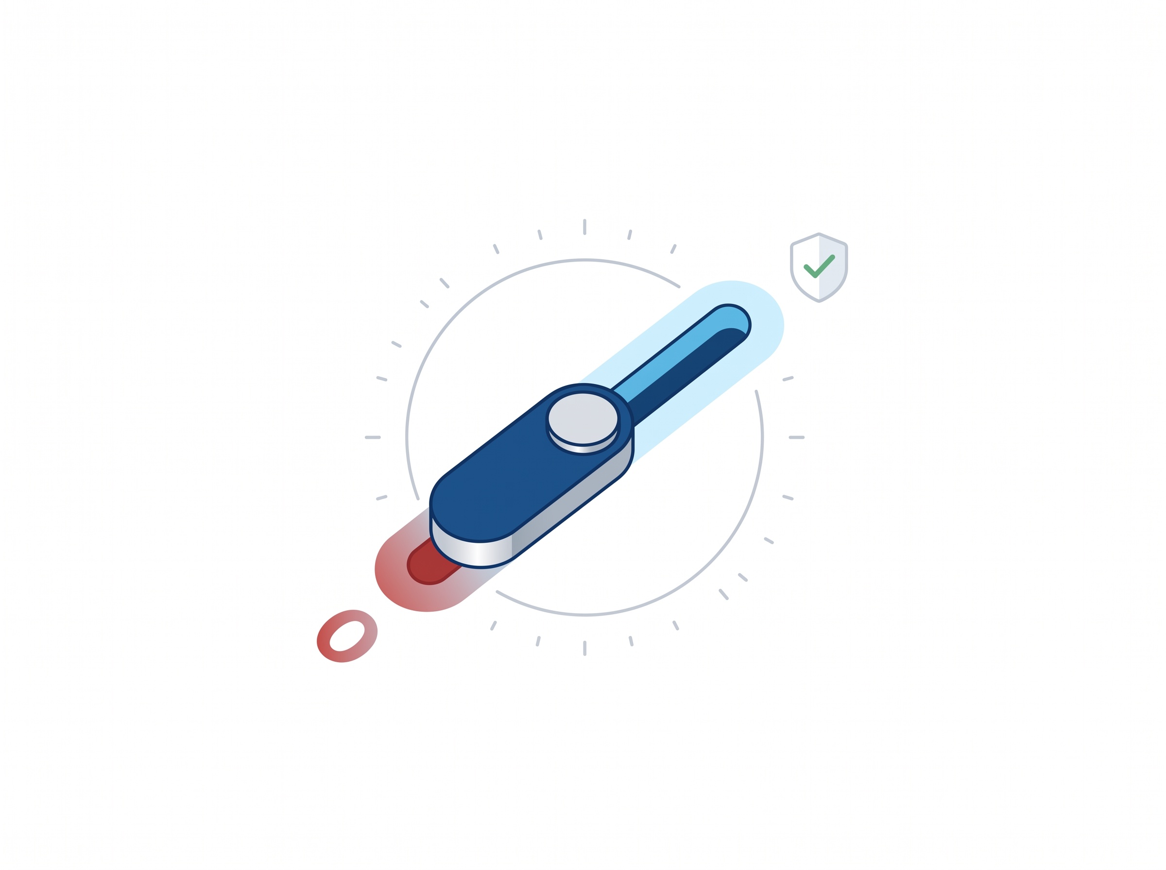A version slider moving from a dim red lower number up to a bright blue higher number marked with a shield checkmark